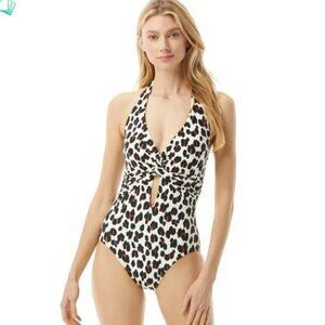 Kate Spade Fiji Feline Animal Print Twisted Halter Tie One Piece Swimsuit XS